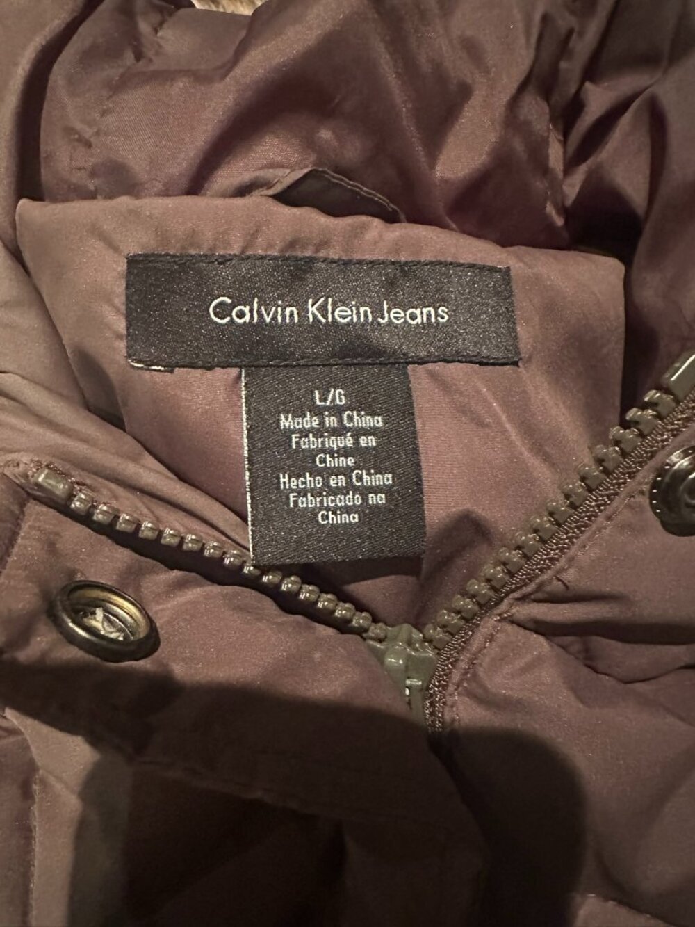 Calvin Klein Jeans Brown Puffer Jacket with Faux Fur Hood - Picture 4 of 5